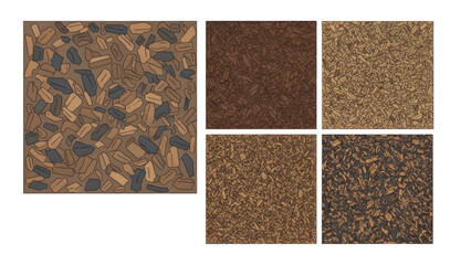 Fototapeta premium Mulch and Wood Chip Ground Texture Plan View Minimalist CAD Vector Pattern Set for Landscape Site Plans