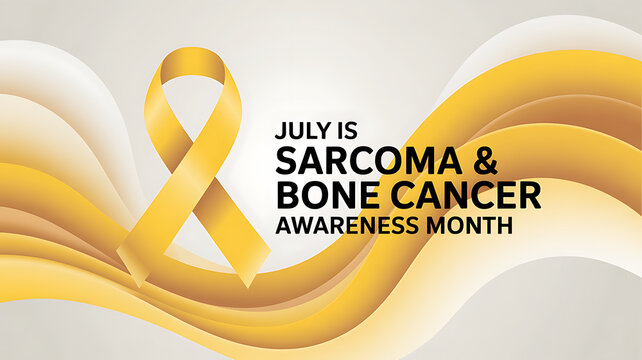 July is Sarcoma and Bone Cancer Awareness Month yellow ribbon waves