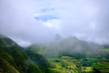 Pululahua Volcanic Crater With Village Beneath Low Clouds (Pululahua, Ecuador)