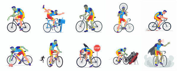 Modern Sporty Cyclist Character Action Poses Collection Illustration © pemuda