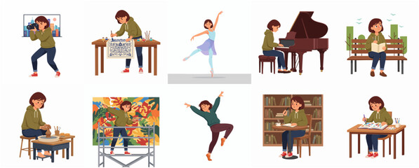 Cartoon Character Doing Hobbies and Activities with Lifestyle Illustration © pemuda