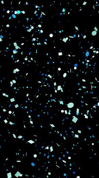 Confetti explosion. Animation of blue confetti on a transparent background. Vertical format.
