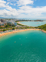 Obraz premium Aerial view of Enseada Azul beaches in Guarapari Espírito Santo Brazil during summer tourism season