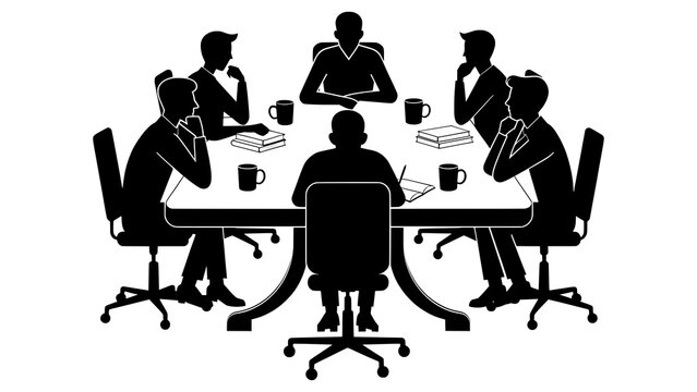 Business Team Meeting Silhouette Vector &ndash; Corporate Boardroom Discussion Illustration