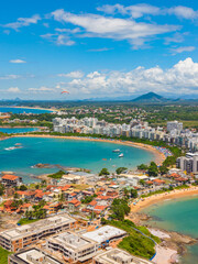 Obraz premium Aerial view of Enseada Azul beaches in Guarapari Espírito Santo Brazil during summer tourism season