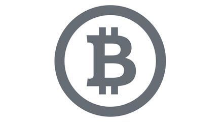 Simple gray bitcoin icon on a white background representing cryptocurrency and finance