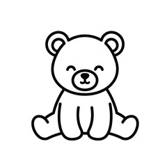 Adorable cartoon black and white line art of a happy teddy bear sitting with legs spread, perfect for children's themes, playful design, and cute graphic elements.