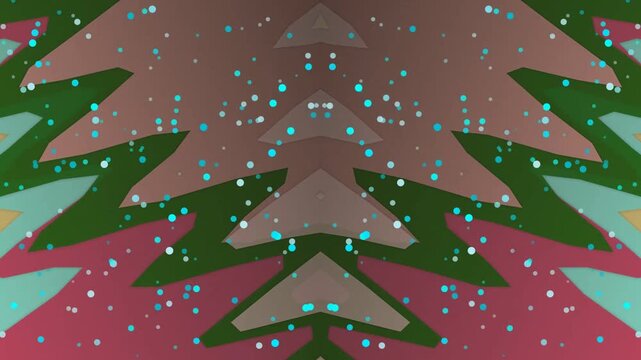 Geometric Pine Tree Pattern with Falling Snowflakes Overlay