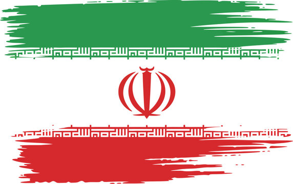 Iranian Flag Grunge Illustration, Highlighting Distressed Brush Stroke Effect on Traditional Iranian Flag Design