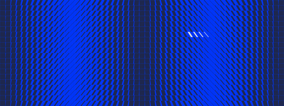 Blue abstract geometric brutalism striped linear pattern, Unique vector banner with transition effect, Dynamic gradient transitional halftone background, Slanted thin to thick stripe vanish backdrop