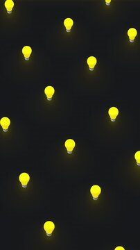 Abstract 3d render of light bulb objects in isometric view moving in the opposite direction. Computer generated loop animation. 4K seamless vertical motion design