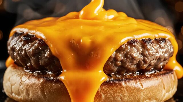 Close up of a burger with melted cheese on top