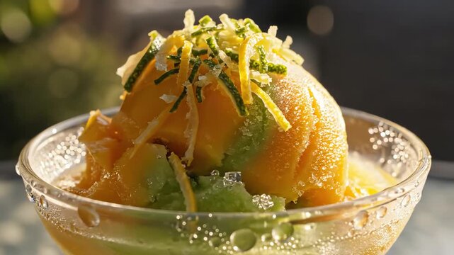 Close up of a refreshing dessert in a glass bowl