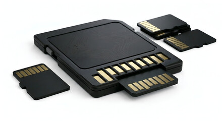 Macroshot of MicroSD to SD Card Adapter with Separate Memory Cards on White Background