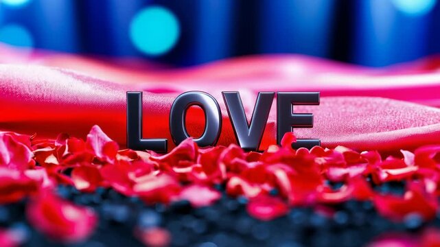 Romantic love background with red rose petals and silk tells an inspirational story of passion, creating a luxury valentine and wedding vibe
