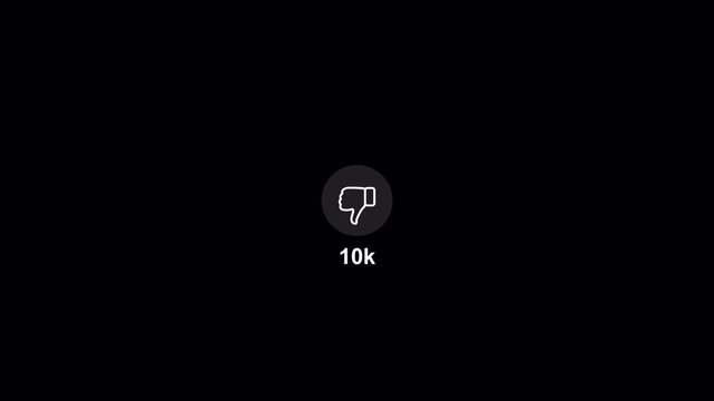 Social media dislike counting from 0 to 10k animation with alpha channel
