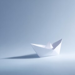 White paper boat floating in air, freedom travel and dream journey concept, clean background