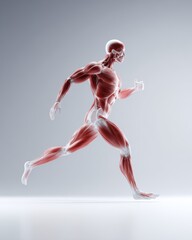 human skeletal muscles system in motion, detailed musculature anatomy study on clean background