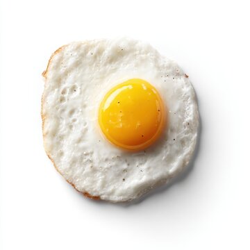 Fried egg isolated on white background, top view, breakfast food photography