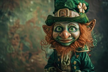 Fototapeta premium Portrait of a cheerful leprechaun wearing traditional green attire and smiling, celebrating irish folklore