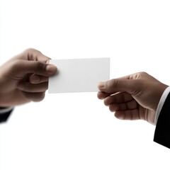 Fototapeta premium Hands exchanging business card isolated on transparent background, high quality cutout