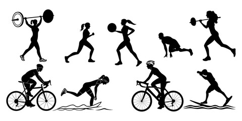 Fototapeta premium Athletes demonstrating various stages of throwing and cycling techniques