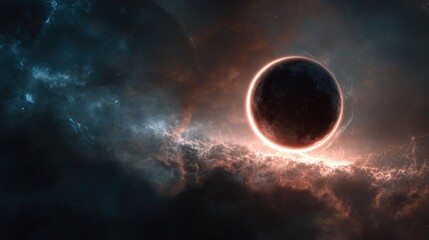 Obraz premium Dark planet glowing in colorful nebula