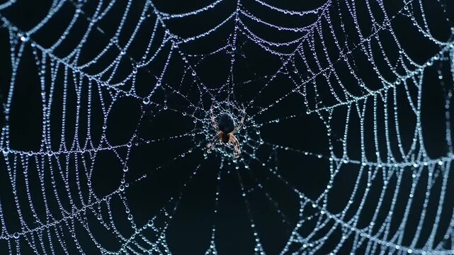 Spider Web with Dew Drops Closeup.