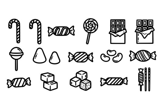 Bold Editable Stroke Candy Outline Vector Icons for Flyers, Banners, and Infographics