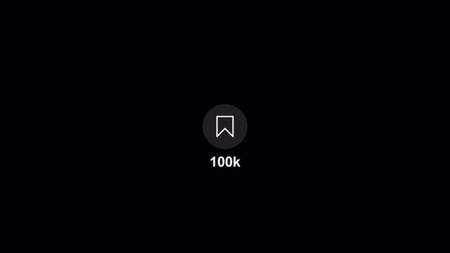 Social media save counting from 0 to 100k animation with alpha channel
