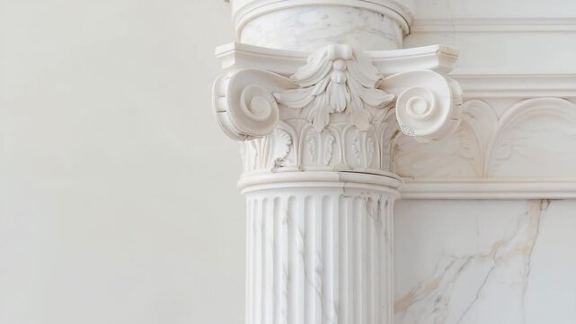 A close-up view of a classical column in a historic location. The details of the column highlight the craftsmanship. Light shines on the stone showing its texture