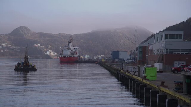 Large coast guard vessel docked in St Johns