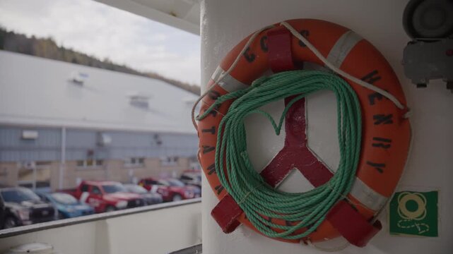 Coast guard ship overlooking the bay of St Johns in Newfoundland Canada