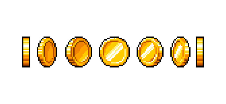 Pixel Art Gold Coin Rotation Set &ndash; 8 Bit Retro Game Animation Sprite Vector