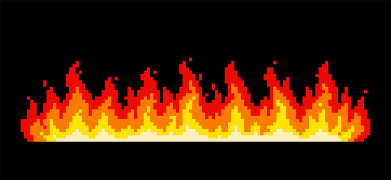Pixel Art Fire Border &ndash; 8 Bit Retro Flame Seamless Game Background Element