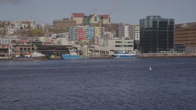 St Johns city shore line over the sea in Canadian maritimes