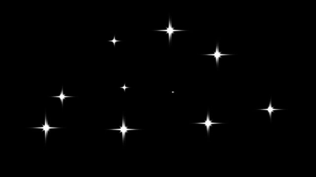 Star sparkle vector doodles, magic twinkling star particle burst, twinkling star motion graphics effects for 2d cartoon animation, 2D flat sparkle effect overlay on black screen background. 4k video