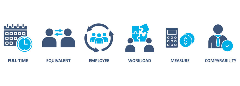 Fte banner web icon vector illustration concept of full time equivalent with icon of full-time, equivalent, employee, workload, measure and comparability 