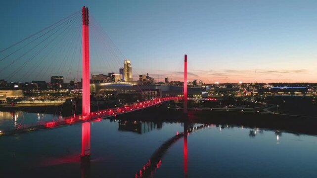 Omaha, Nebraska, USA Skyline on the Missouri River at dusk.