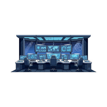 Control Room with Multiple Computer Monitors.