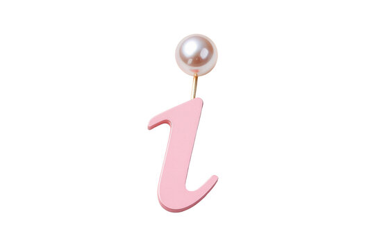Elegant pink lowercase letter i character with a lustrous pearl as its dot, isolated on a clean background, perfect for educational or decorative design elements PNG