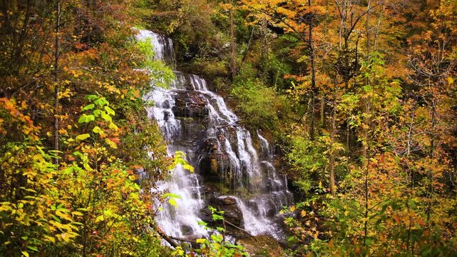 Issaqueena Falls during autumn season in Walhalla, South Carolina, USA.