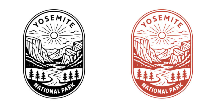 Yosemite national park monoline vintage outdoor badge design