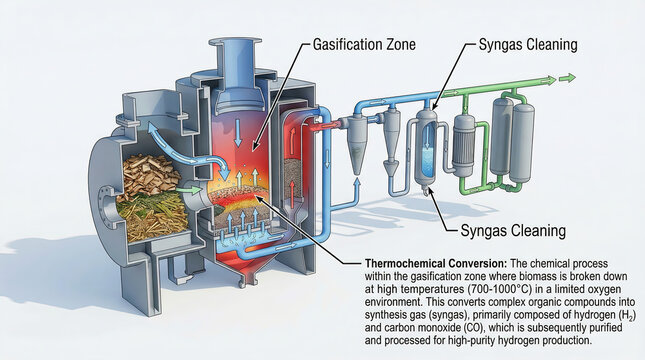 3D Technical Cross Section of Biomass Gasification Reactor for Hydrogen Production