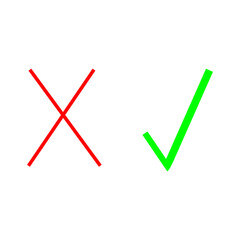 Red cross and green checkmark symbolizing approval and rejection