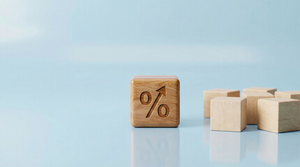 Obraz premium Percentage Sign with Up Arrow on Wooden Block for Financial Growth Concept