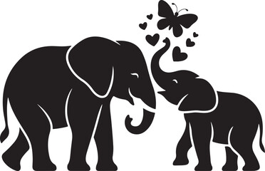 Obraz premium Cute Elephant Mother & Baby Silhouettes