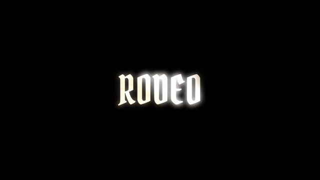Simple white rodeo title animation on dark background, ideal for western, cowboy, ranch, and wild west themed video projects.