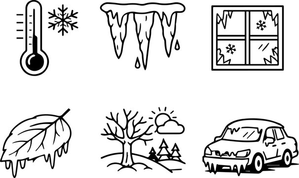 Winter cold weather frost and ice icons