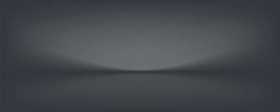 Grey studio room background. Abstract gray limbo backdrop. Empty dark gradient scene for product presentation. Black showroom bg. Vector illustration